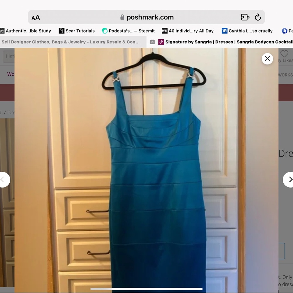 Sangria Elegant Turquoise Blue Sheath Cocktail Dress